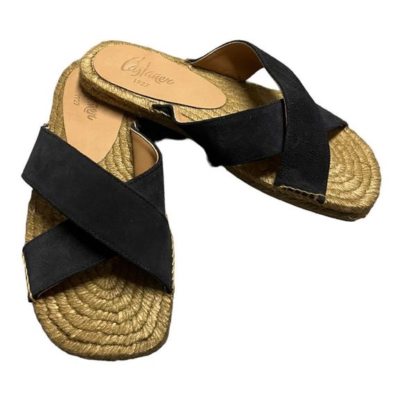 NWOT Castañer 1927 black criss cross black leather suede espadrilles size 9 main image 5
